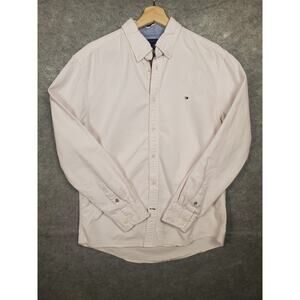 Tommy Hilfiger Women's Size Large Pink & White Stripe Button Down Shirt Preppy